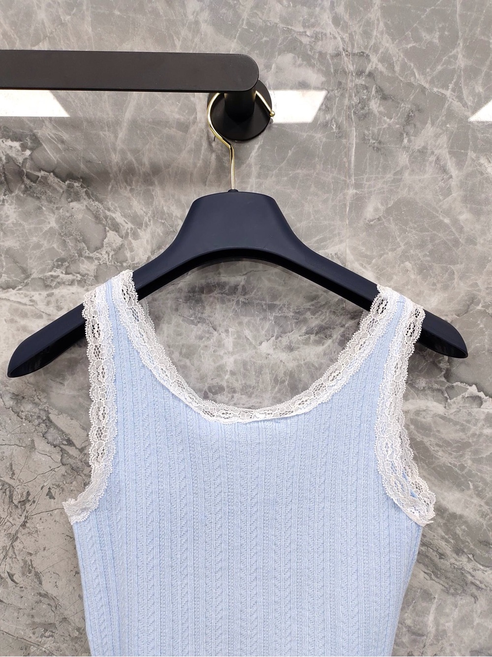 Miu Miu Baby Blue Ribbed Lace-Trim Camisole - Picture 7 of 9